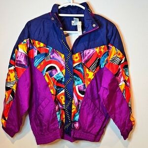 NWT Deadstock Lavon Petites 1980's Colorful Windbreaker Jacket sz. PM